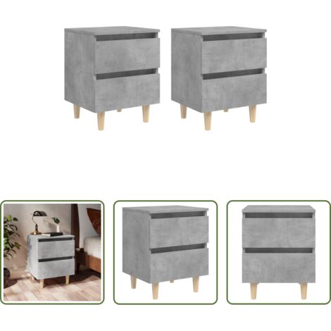 vidaXL Comodino scandinavo -  Comodini con Gambe Pino Massello 2pz Grigio Cemento 40x35x50 cm