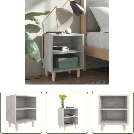 vidaXL Comodino scandinavo -  Comodino con Gambe in Legno Massello Grigio Cemento 40x30x50 cm