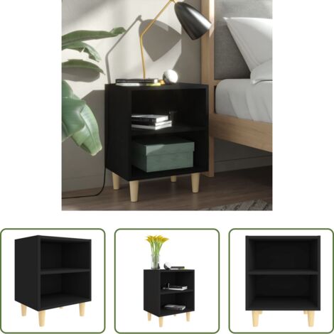 vidaXL Comodino scandinavo -  Comodino con Gambe in Legno Massello Nero 40x30x50 cm