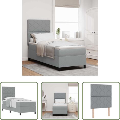 vidaXL Confort de sommeil -  Lit à ressorts avec matelas Gris clair 80 x 200 cm tissu