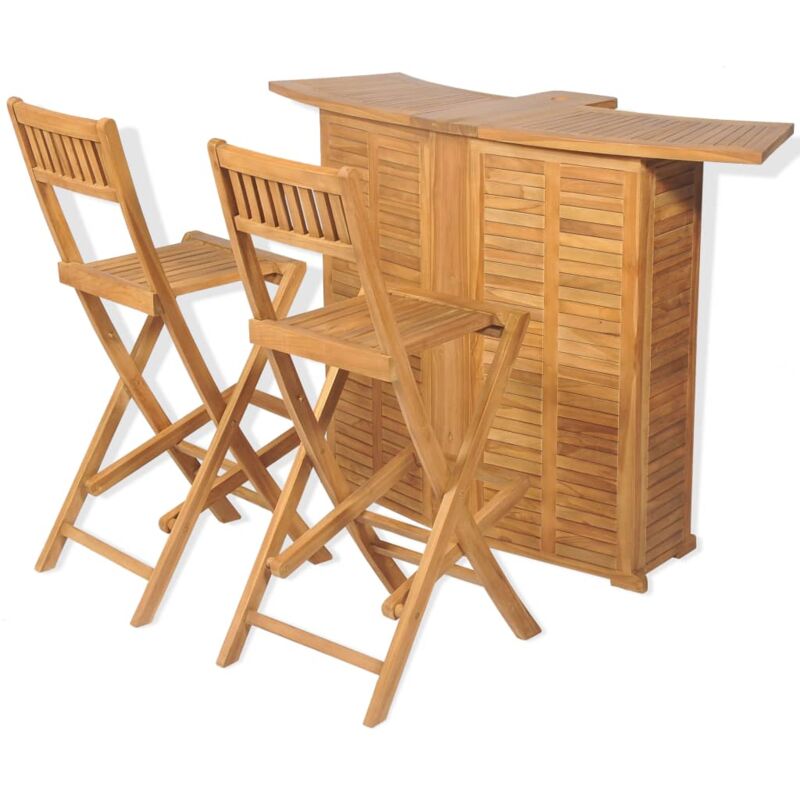 

vidaXL Set mesa y sillas plegables bistró de jardín 3 pzas teca maciza - Marrón