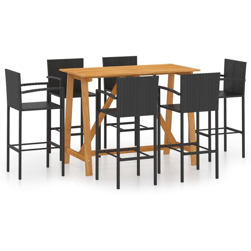 

vidaXL Conjunto de bar para jardín 7 piezas negro - Negro