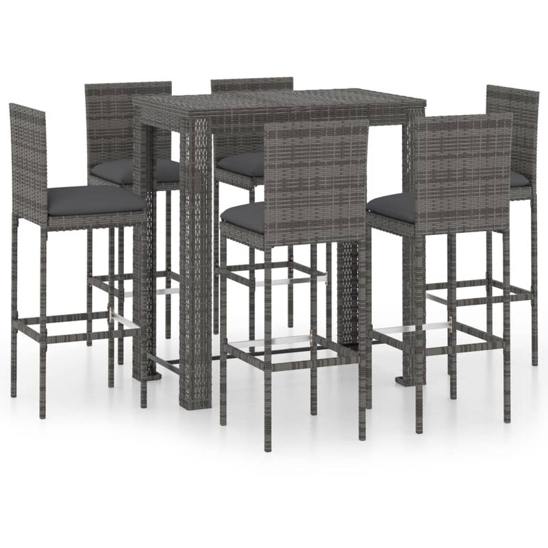 

Conjunto de bar para jardín 7 pzas ratán sintético gris cojines - Gris - Vidaxl