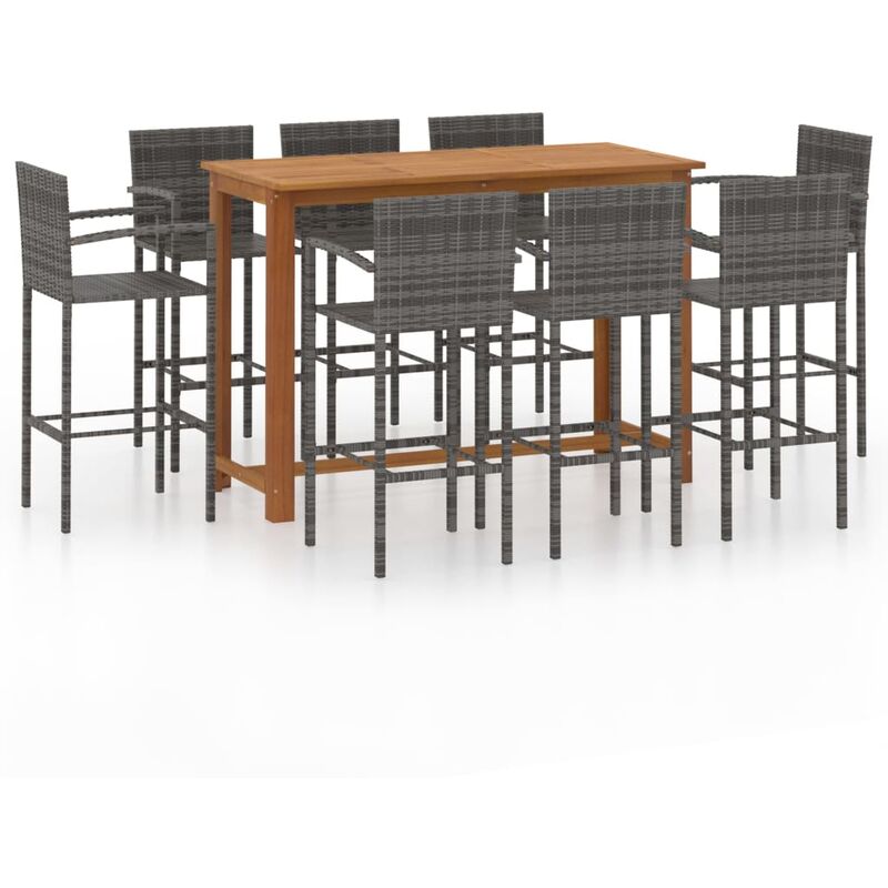 

vidaXL Conjunto de bar para jardín 9 piezas gris - Gris