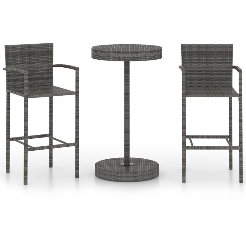 

vidaXL Conjunto de bar para jardín 3 piezas ratán sintético gris - Gris