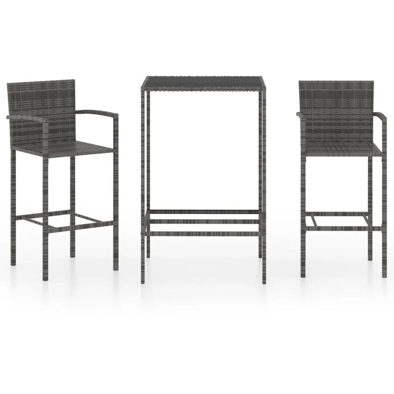 

vidaXL Conjunto de bar para jardín 3 piezas ratán sintético gris - Gris