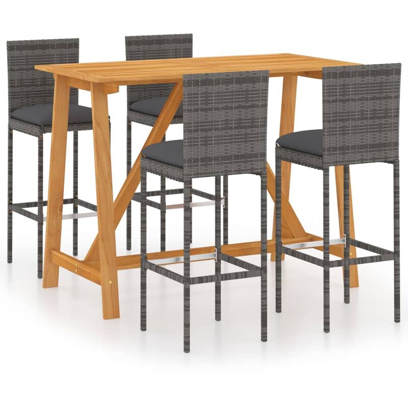 

vidaXL Conjunto de bar para jardín 5 piezas con cojines gris - Gris