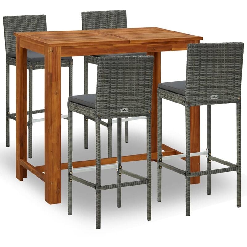 

vidaXL Conjunto de bar para jardín 5 piezas con cojines gris - Gris