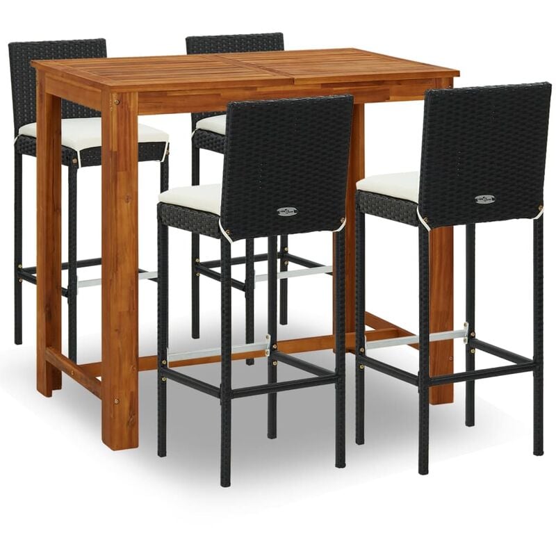 

vidaXL Conjunto de bar para jardín 5 piezas con cojines negro - Negro