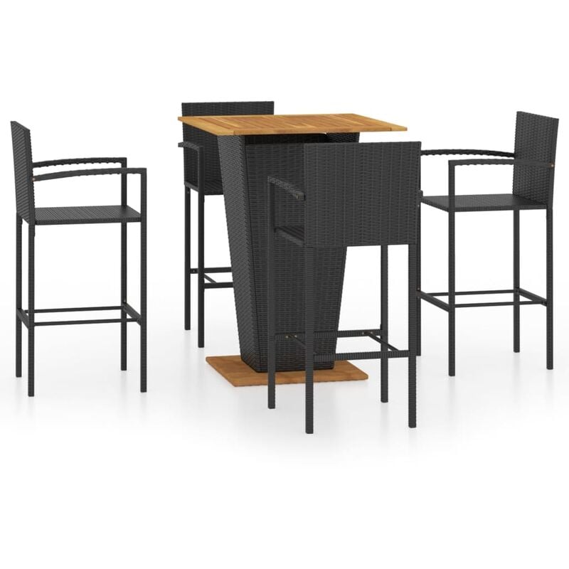 

vidaXL Conjunto de bar para jardín 5 piezas negro - Negro