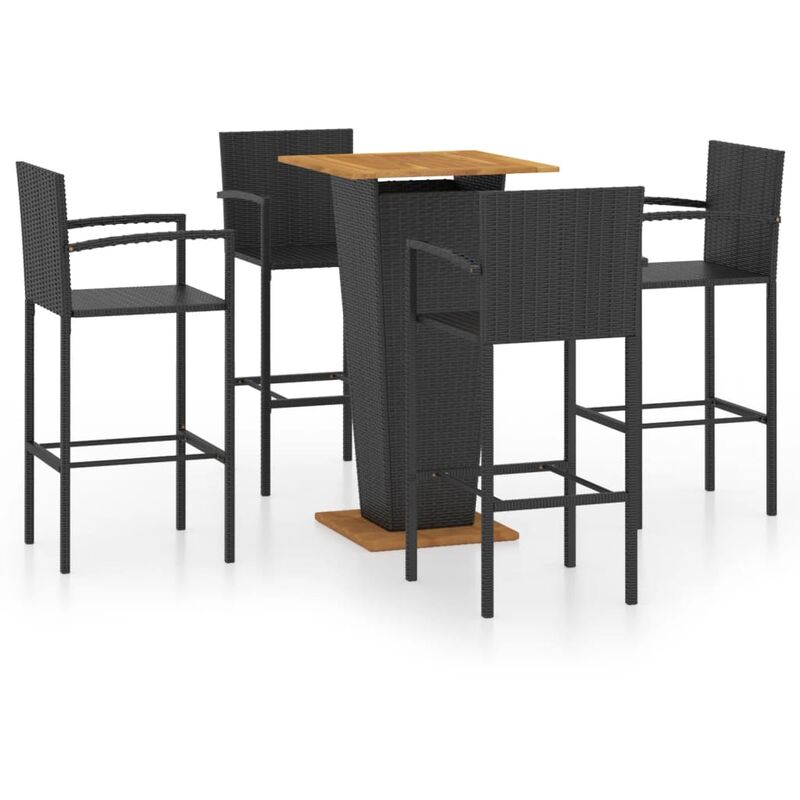 

vidaXL Conjunto de bar para jardín 5 piezas negro - Negro