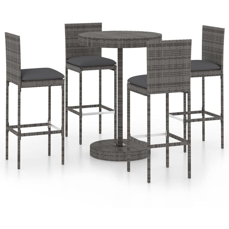 

vidaXL Conjunto de bar para jardín 5 pzas ratán sintético gris cojines - Gris