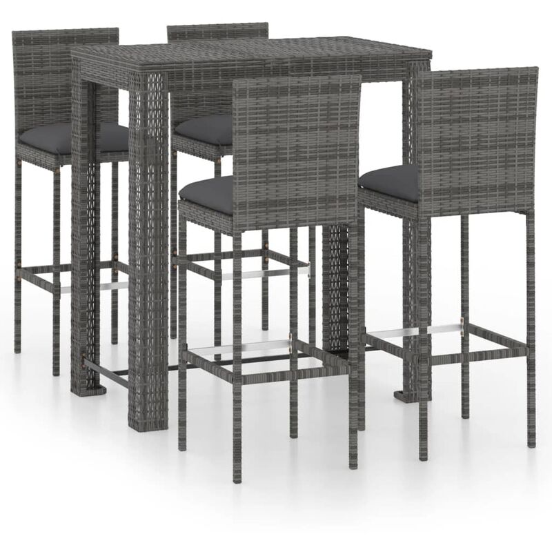 

vidaXL Conjunto de bar para jardín 5 pzas ratán sintético gris cojines - Gris