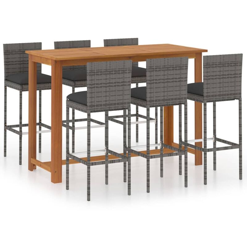 

vidaXL Conjunto de bar para jardín 7 piezas con cojines gris - Gris