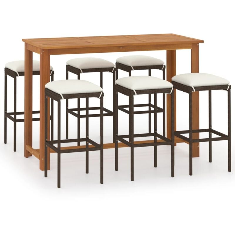 

vidaXL Conjunto de bar para jardín 7 piezas con cojines marrón - Marrón