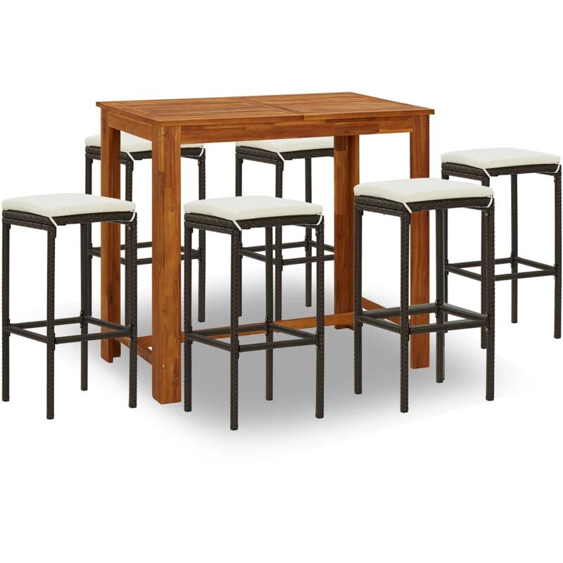 

vidaXL Conjunto de bar para jardín 7 piezas con cojines marrón - Marrón