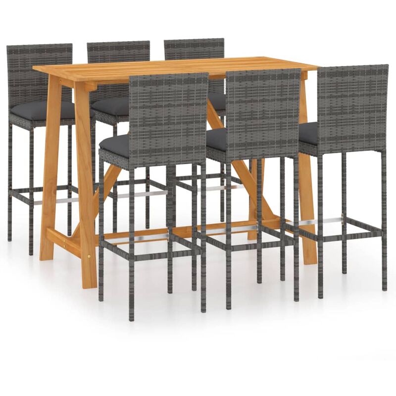 

vidaXL Conjunto de bar para jardín 7 piezas con cojines gris - Gris