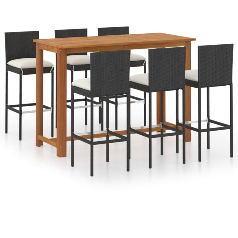 

Conjunto de bar para jardín 7 piezas con cojines negro - Negro - Vidaxl