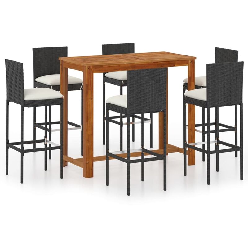 

Conjunto de bar para jardín 7 piezas con cojines negro - Negro - Vidaxl