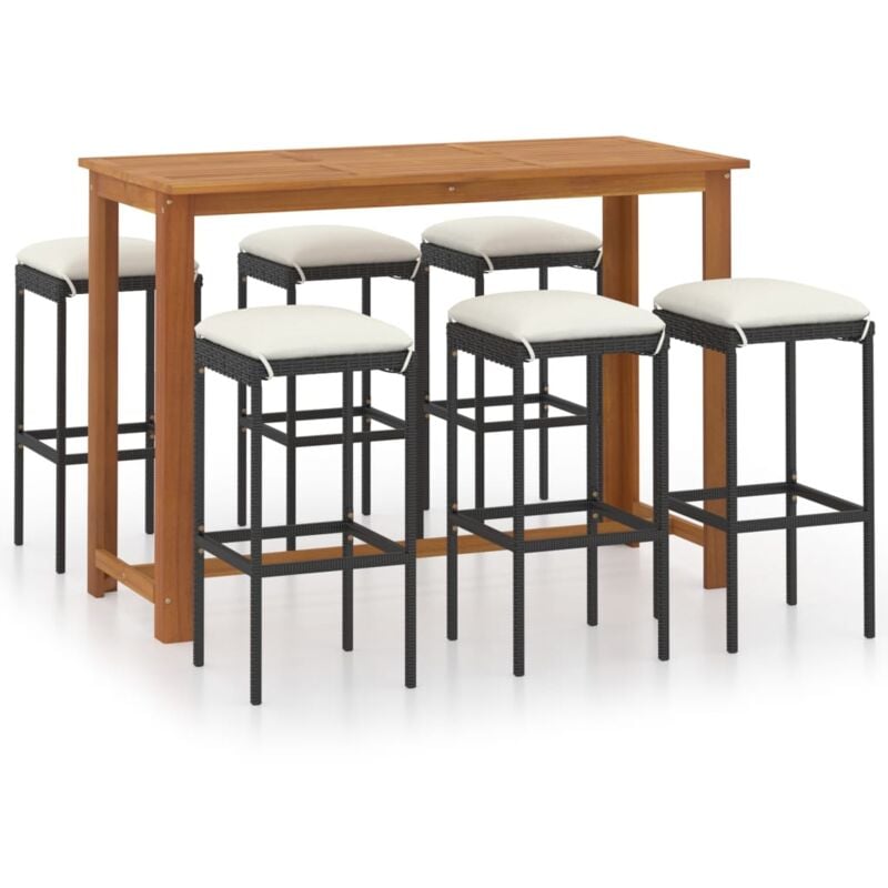 

vidaXL Conjunto de bar para jardín 7 piezas con cojines negro - Negro