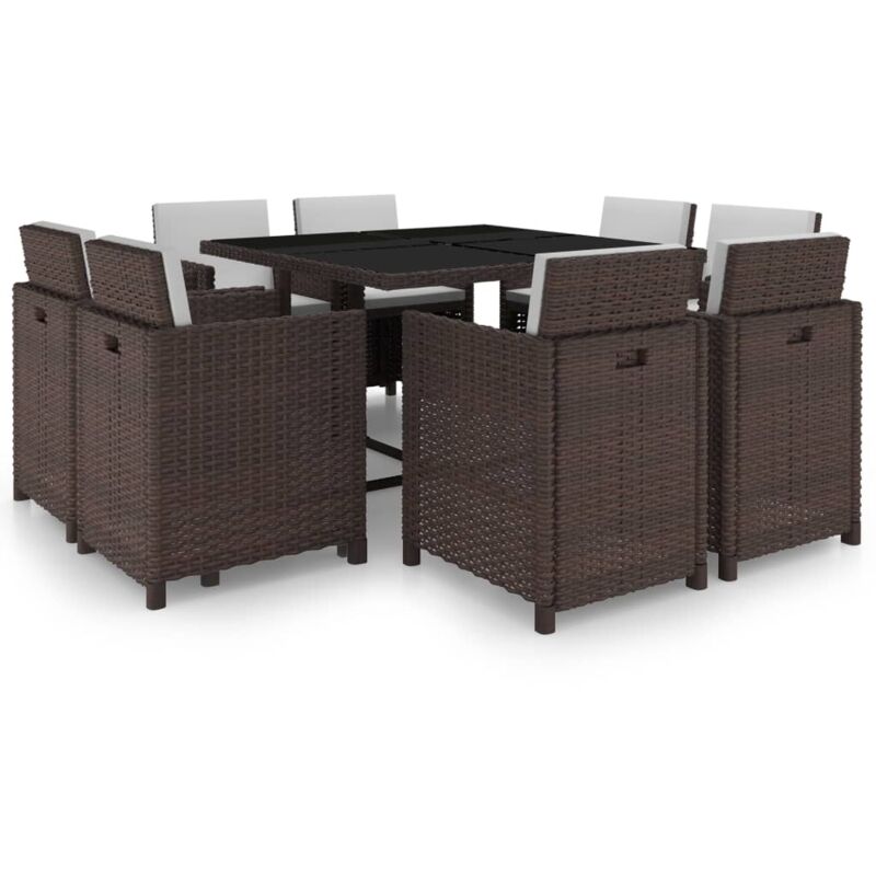 

Set comedor de jardín y cojines 9 piezas ratán sintético marrón - Marrón - Vidaxl