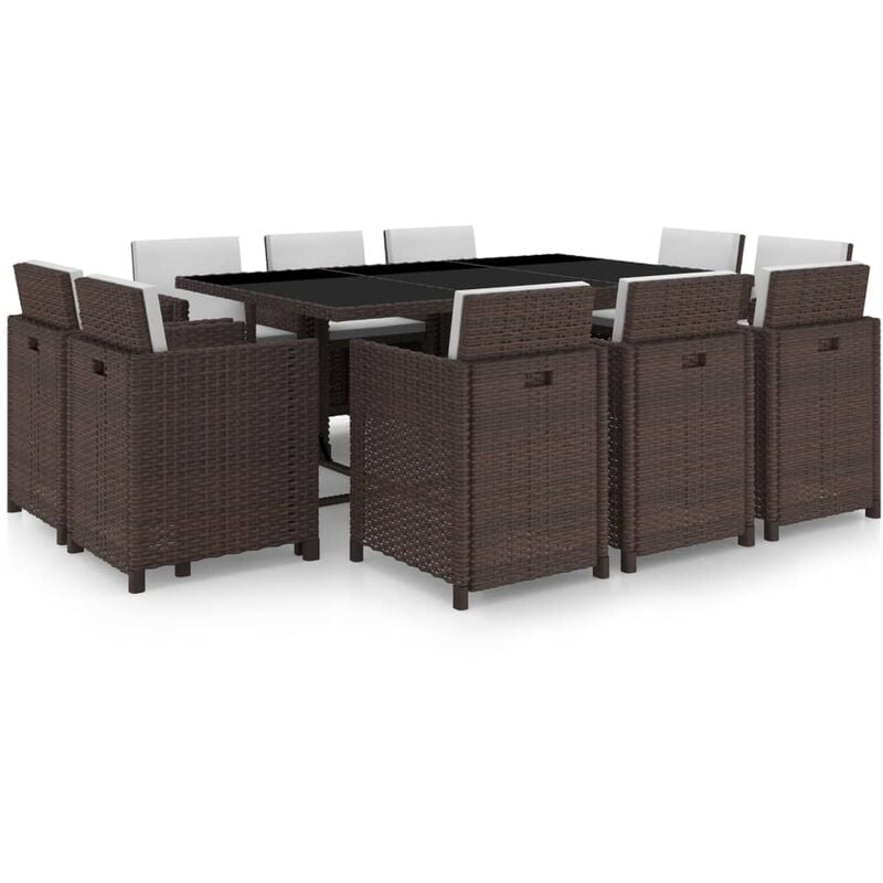 

Set comedor de jardín 11 pzas y cojines ratán sintético marrón - Marrón - Vidaxl