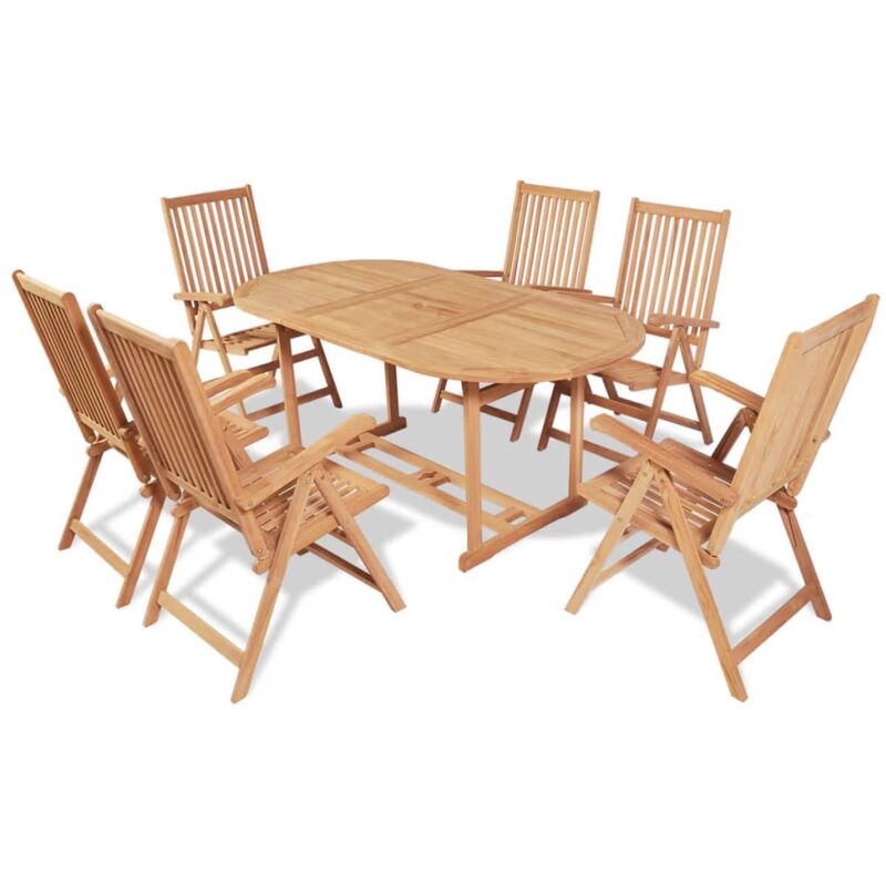 

vidaXL Set comedor de jardín 7 pzas con sillas plegables teca maciza - Marrón