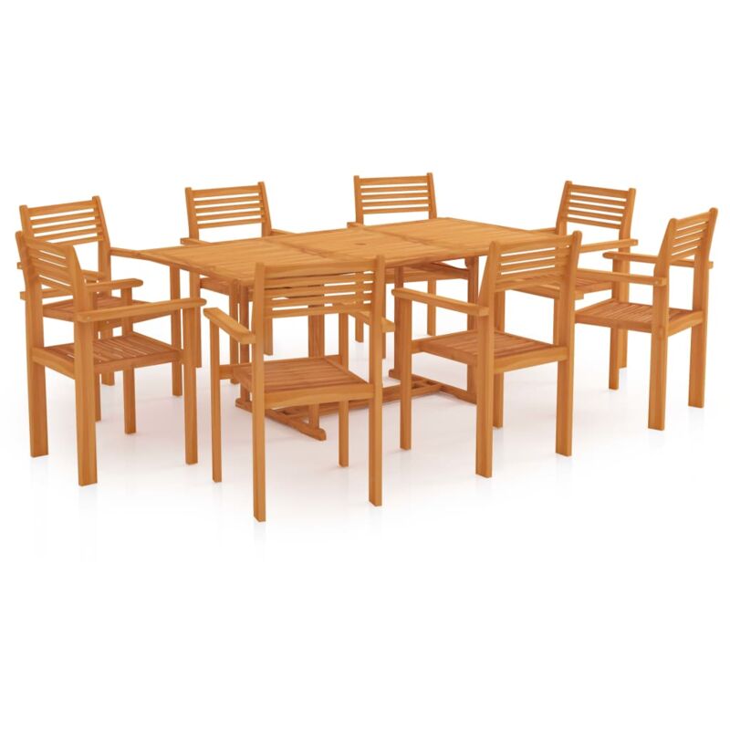 

Conjunto de comedor de jardín 9 piezas madera maciza de teca - Marrón - Vidaxl