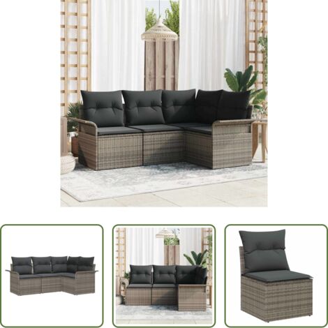 vidaXL Conjunto de jardín -  Conjunto de sofá de jardín con cojín 4 pcs Gris ratán sintético