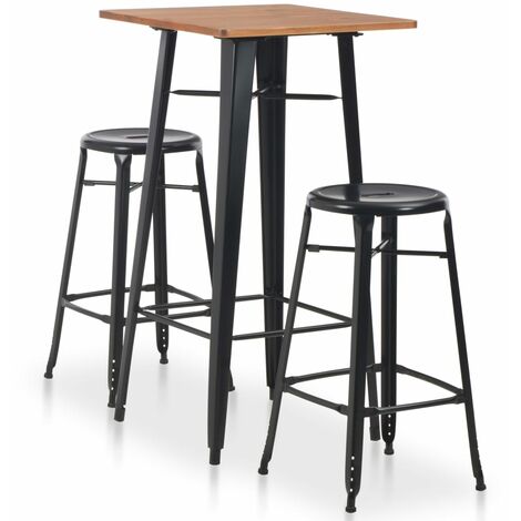 vidaXL Conjunto de mesa alta y taburetes 3 piezas acero negro