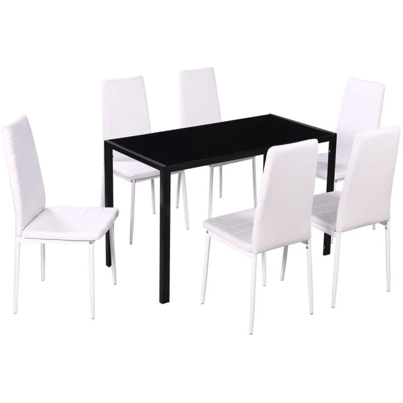 

vidaXL Conjunto de Mesa de Comedor 7 Piezas Blanco y Negro - Multicolor