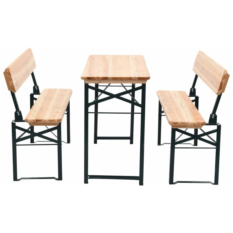 

vidaXL Mesa de jardín plegable con 2 bancos madera de abeto 118 cm - Marrón