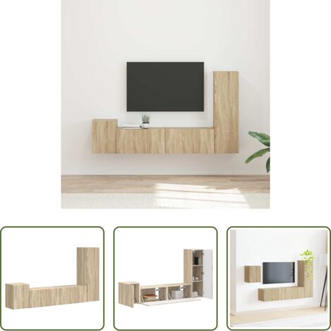 vidaXL Conjunto de muebles -  Conjunto de mueble de TV Montaje en la pared 4 pcs Roble Sonoma