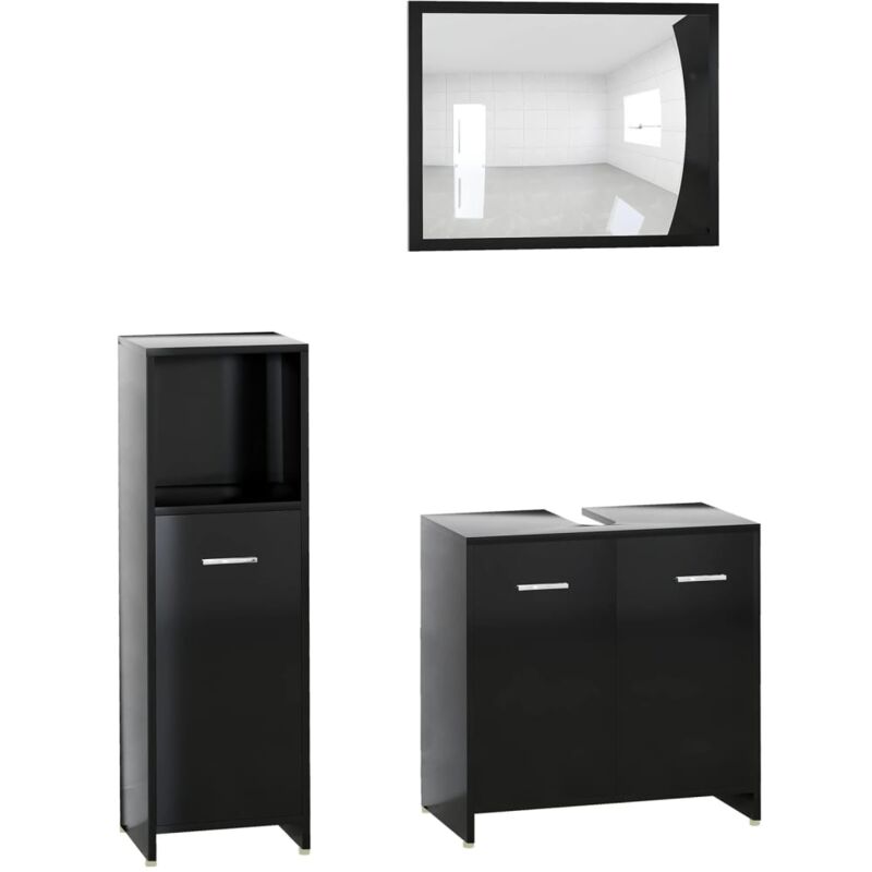 

Conjunto de muebles de baño 3 piezas aglomerado negro - Negro - Vidaxl