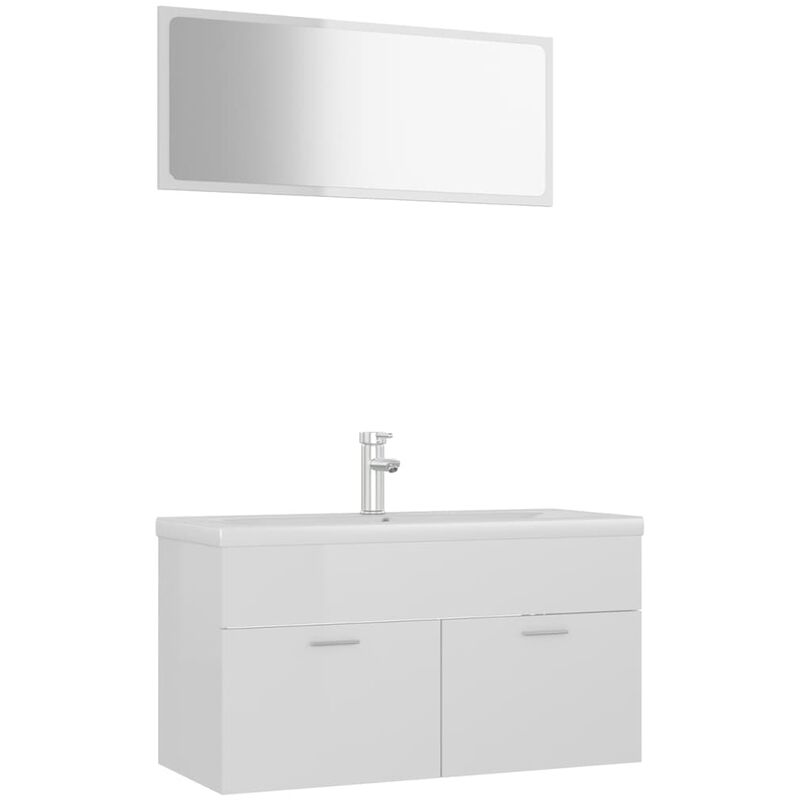 

Conjunto de muebles de baño aglomerado blanco brillante - Blanco - Vidaxl