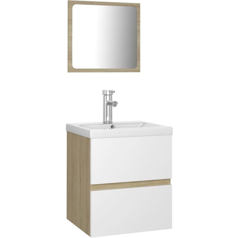 

Conjunto de muebles de baño aglomerado blanco y roble Sonoma - Beige - Vidaxl