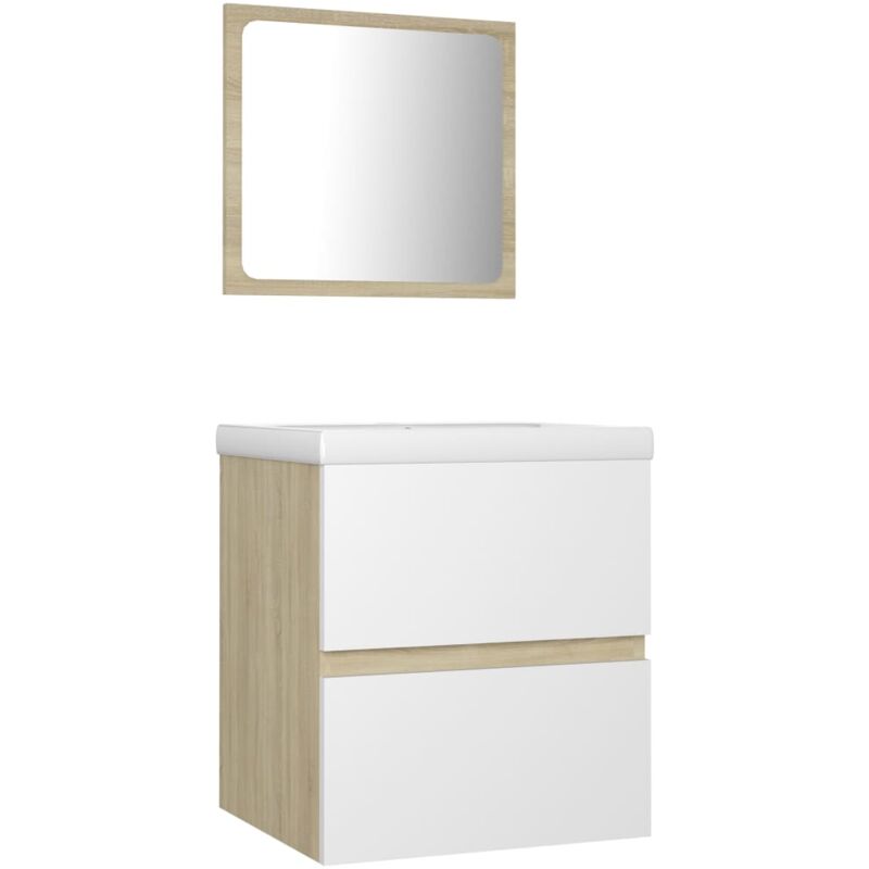 

Conjunto de muebles de baño aglomerado blanco y roble Sonoma - Beige - Vidaxl