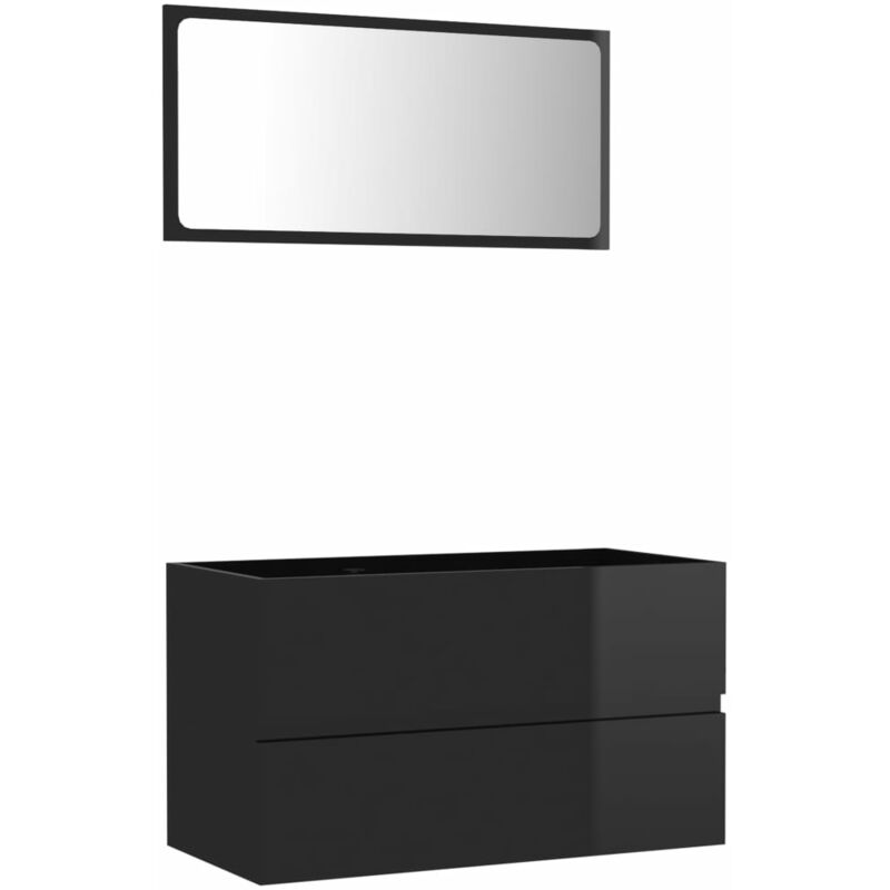 

Conjunto de muebles de baño 2 piezas aglomerado negro brillante - Negro - Vidaxl