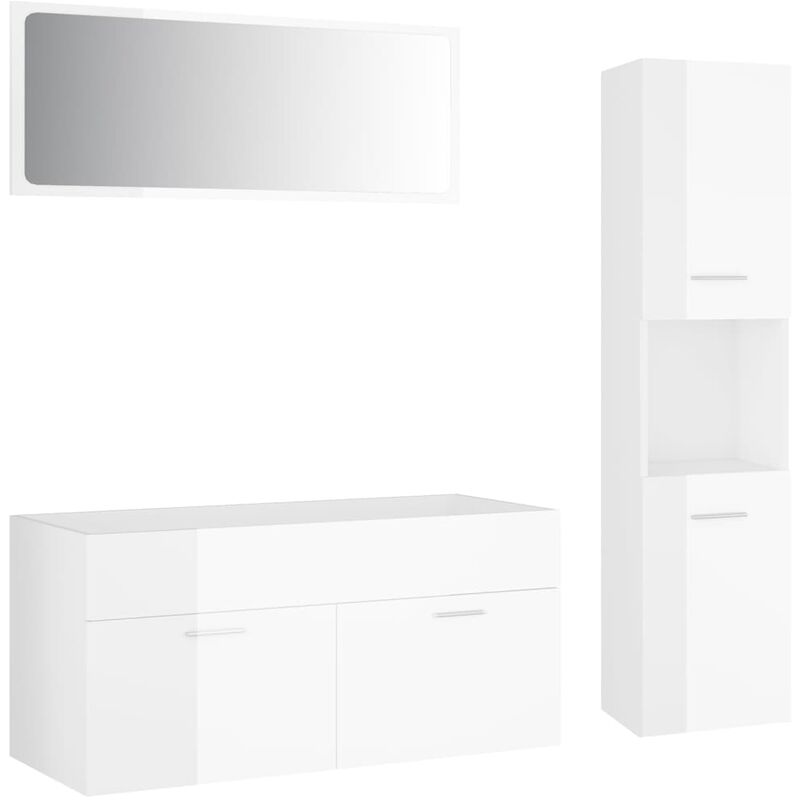 

Conjunto de muebles de baño aglomerado blanco brillante - Blanco - Vidaxl