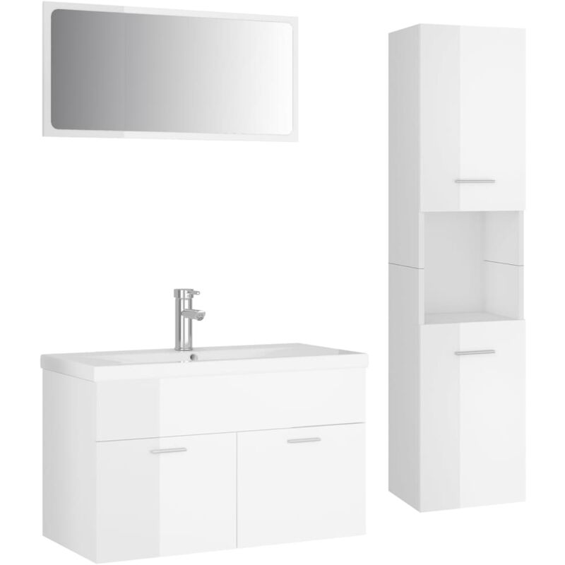 

Conjunto de muebles de baño aglomerado blanco brillante - Blanco - Vidaxl
