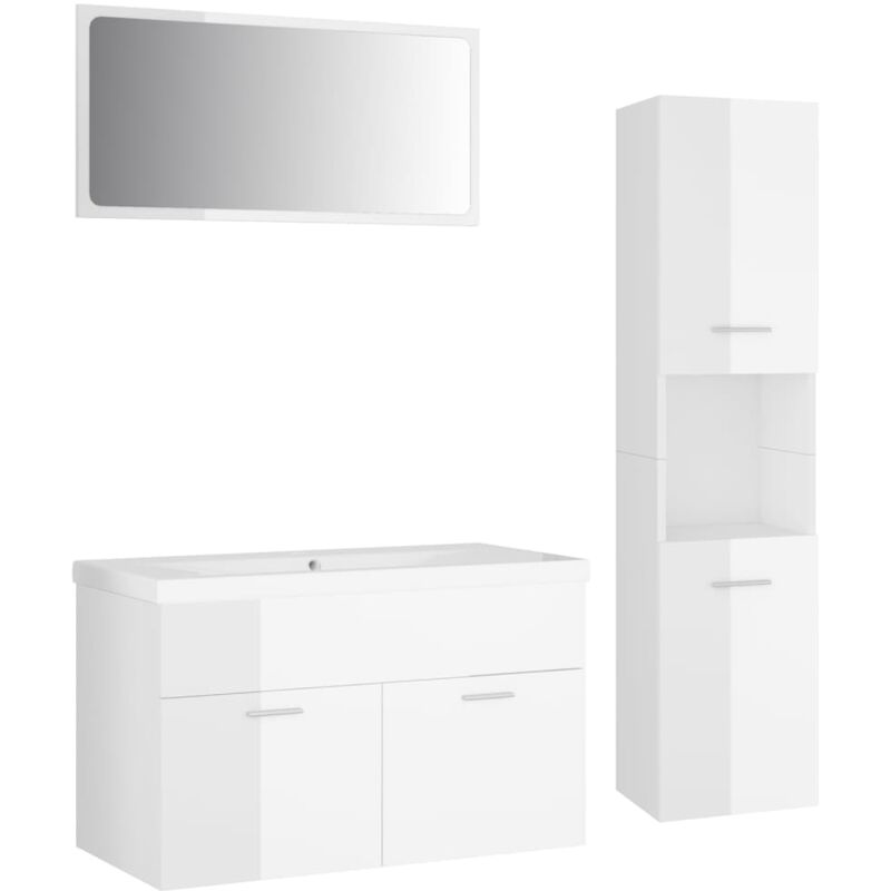 

Conjunto de muebles de baño aglomerado blanco brillante - Blanco - Vidaxl