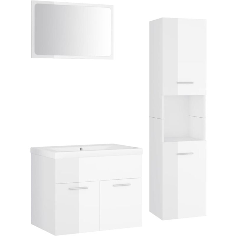 

Conjunto de muebles de baño aglomerado blanco brillante - Blanco - Vidaxl