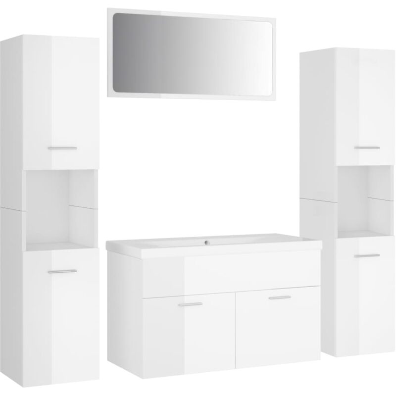 

Conjunto de muebles de baño aglomerado blanco brillante - Blanco - Vidaxl