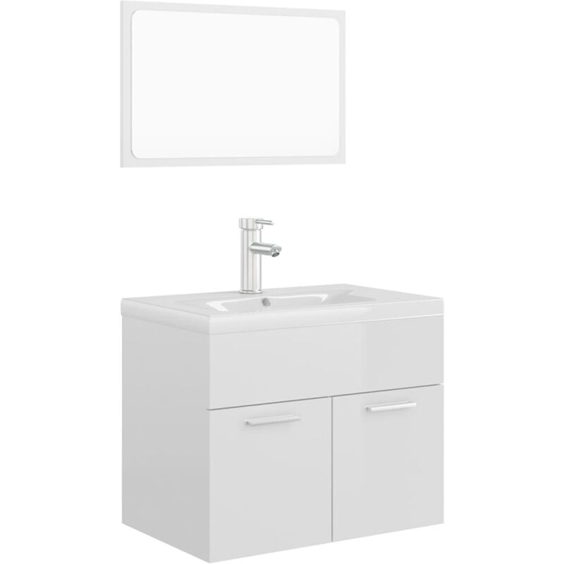 

Conjunto de muebles de baño aglomerado blanco brillante - Blanco - Vidaxl