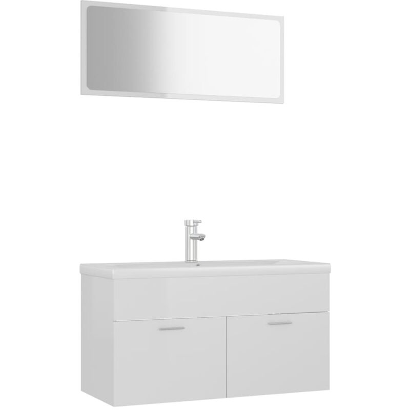 

Conjunto de muebles de baño aglomerado blanco brillante - Blanco - Vidaxl