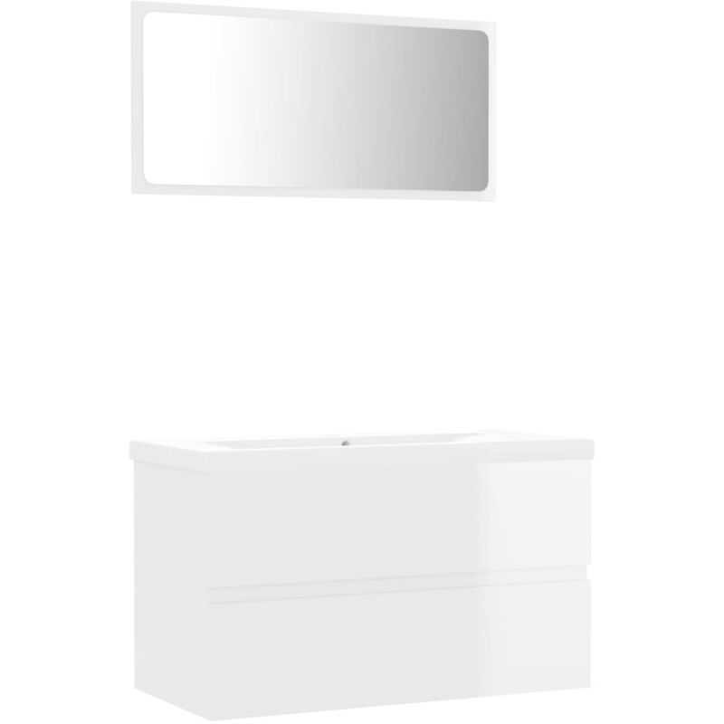

Conjunto de muebles de baño aglomerado blanco brillante - Blanco - Vidaxl