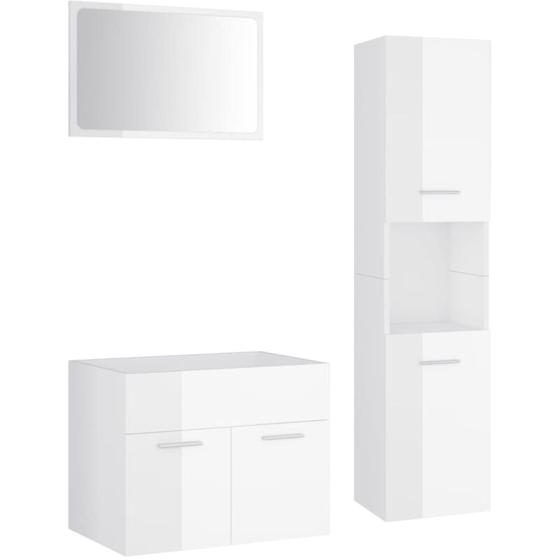 

Conjunto de muebles de baño aglomerado blanco brillante - Blanco - Vidaxl