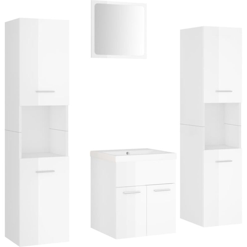 

Conjunto de muebles de baño aglomerado blanco brillante - Blanco - Vidaxl