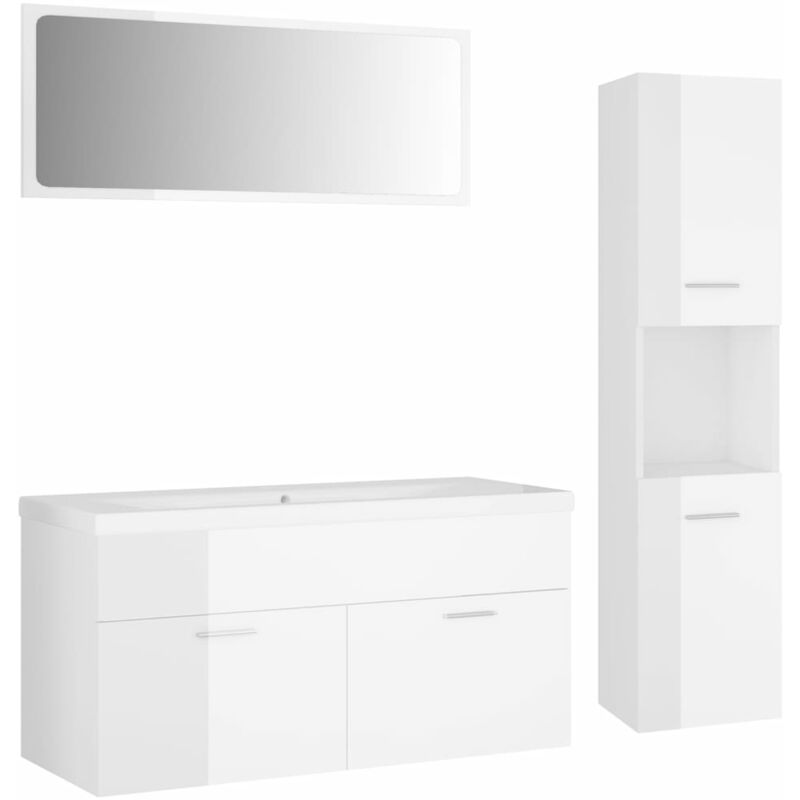 

Conjunto de muebles de baño aglomerado blanco brillante - Blanco - Vidaxl