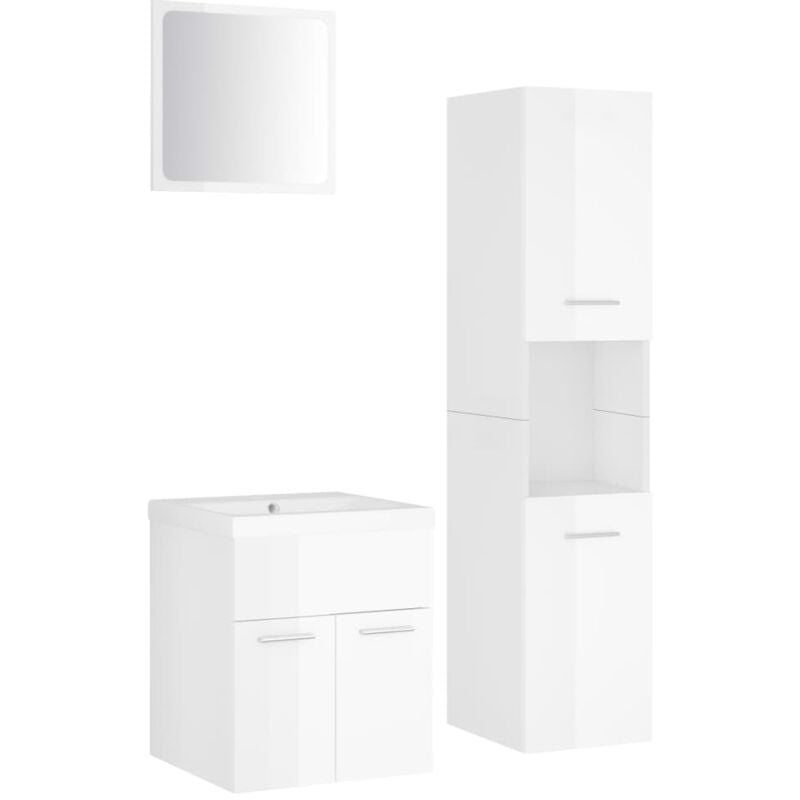 

Conjunto de muebles de baño aglomerado blanco brillante - Blanco - Vidaxl